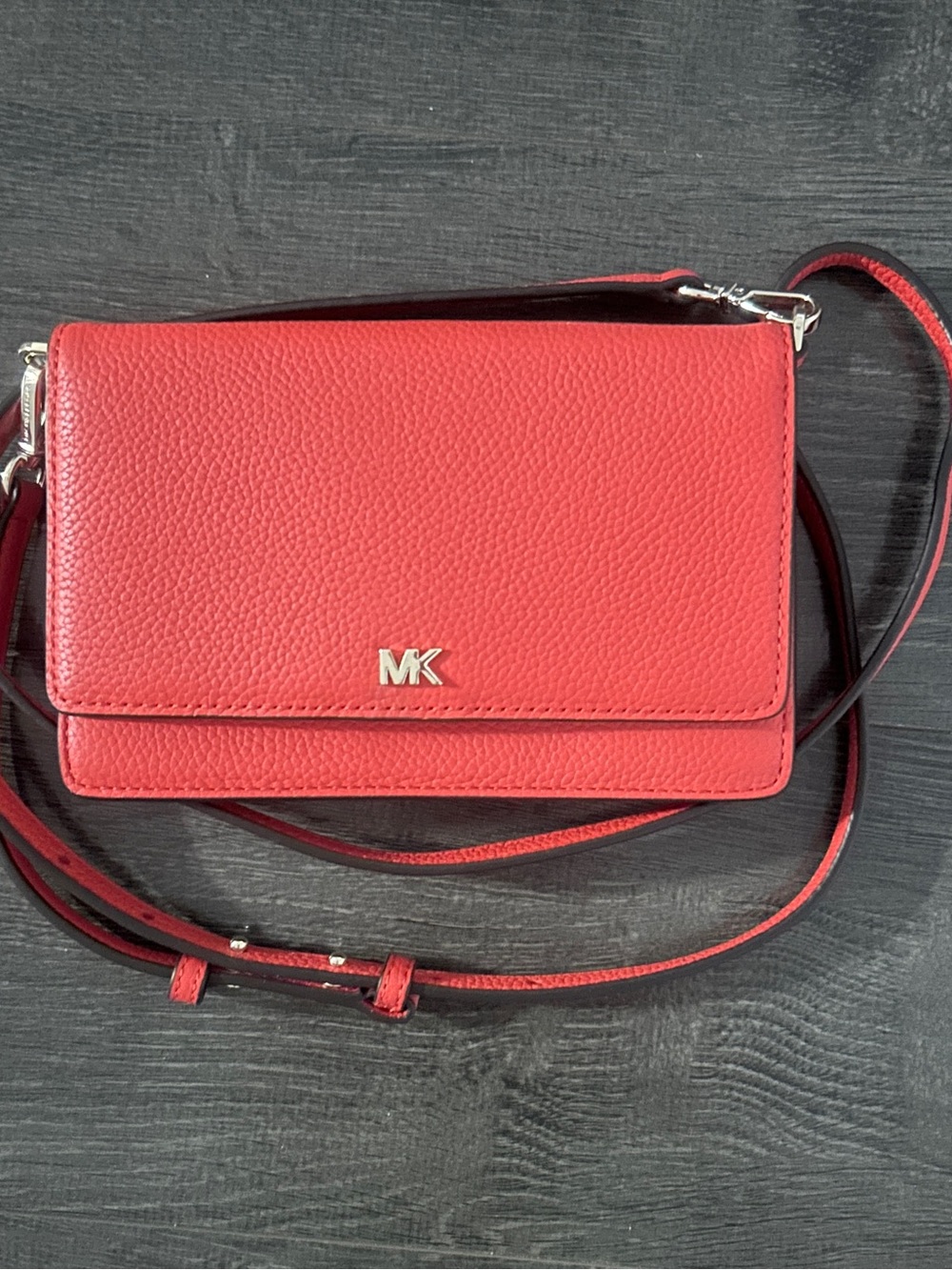 Michael Kors Red Pebbled Leather Crossbody Wallet